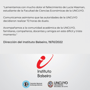 Comunicado del Instituto Balseiro por fallecimiento de estudiante de la UNCUYO