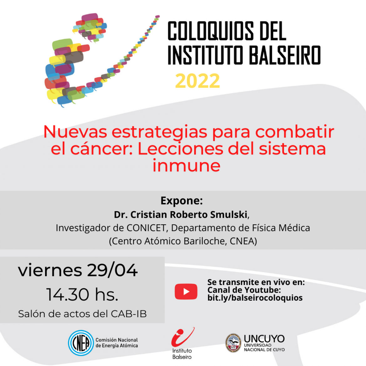 COLOQUIO DEL 29/04: Nuevas estrategias para combatir el cáncer: Lecciones del sistema inmune