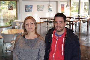 Los artistas Natalya Pyvovarchuk y Juan Manuel Ferrarini, del Club del Arte Argentino.