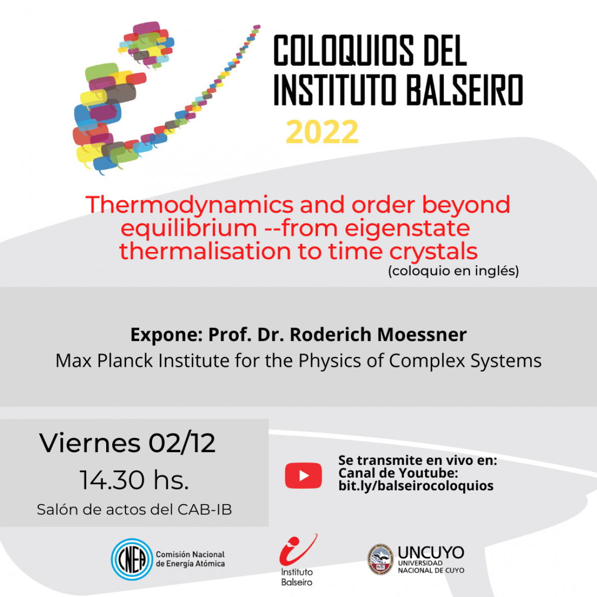 COLOQUIO DEL 02/12: Thermodynamics and order beyond equilibrium --from eigenstate thermalisation to time crystals