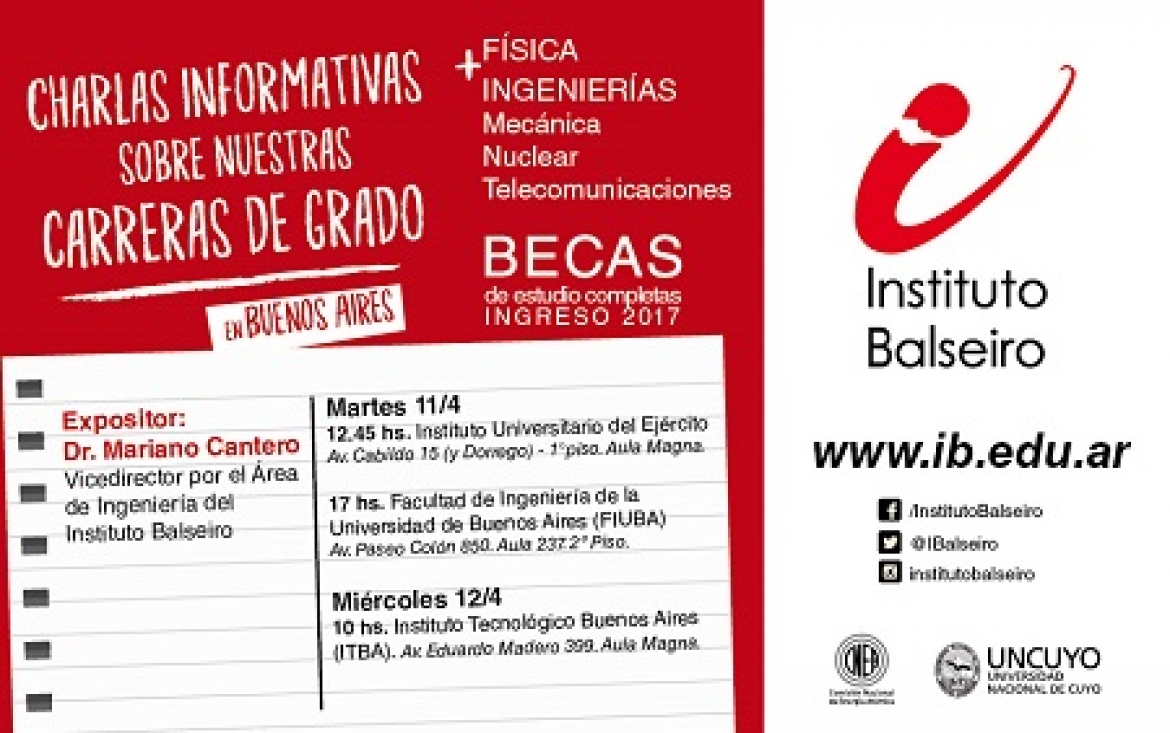 Brindarán tres charlas informativas sobre el Balseiro en Buenos Aires